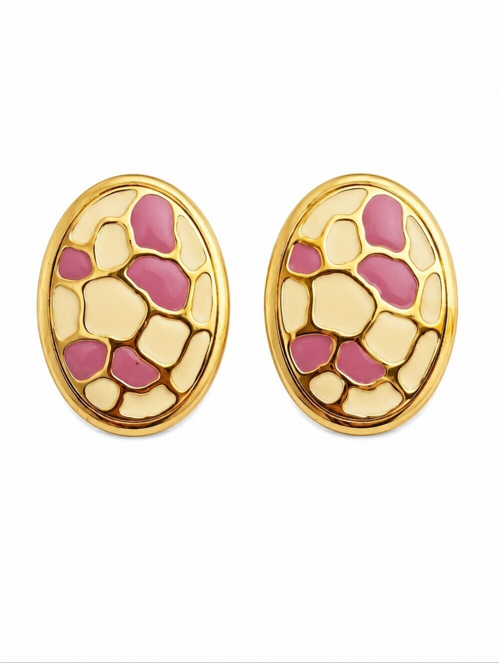 VTG W&H Oval Mosaic Enamel Post Earrings